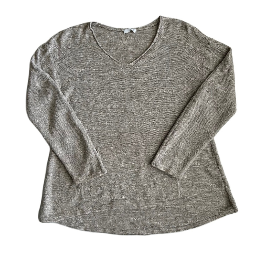 J. Jill Pure Jill Women's Tan 100% Cotton V-Neck Sweater with Front Pouch Pocket